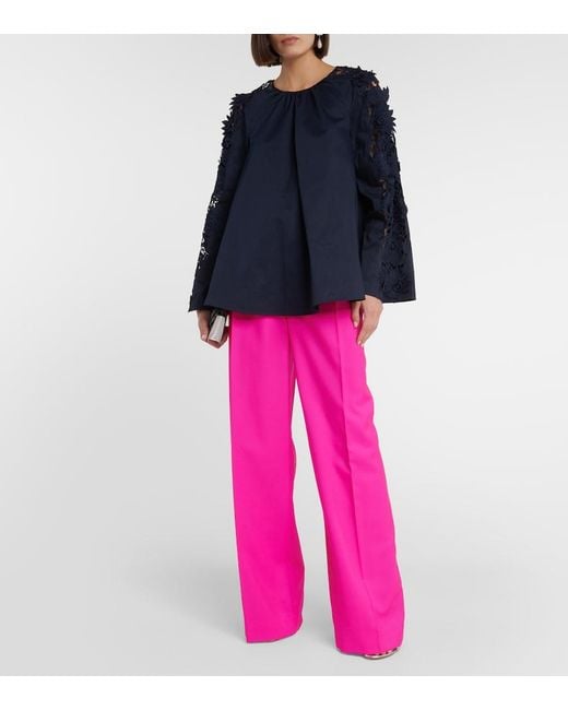 Oscar de la Renta Pink Pleated High-Rise Wool And Mohair Pants