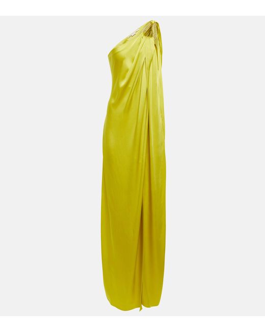 Stella McCartney Yellow One-shoulder Embellished Satin Gown