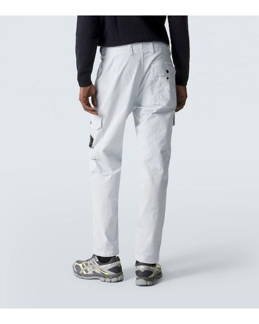 Stone Island White Compass Cotton Twill Cargo Pants for men
