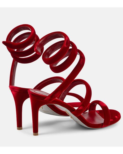 Rene Caovilla Red Cleo 80 Velvet Sandals