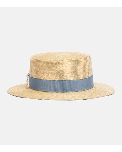 Roger Vivier Natural Tres Vivier Straw Boater Hat