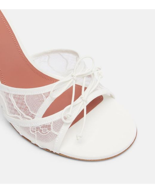 AMINA MUADDI White Eleonora Bow-Detail Lace Mules