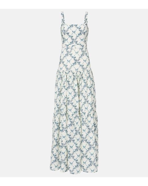 Agua Bendita White Lima Gloriosa Floral Linen Maxi Dress