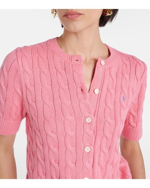 Cardigan en punto trenzado de algodon Polo Ralph Lauren de color Pink