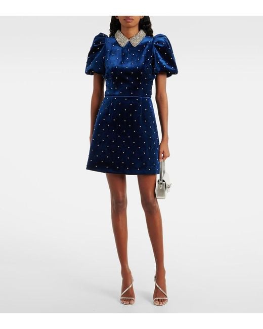 Rebecca Vallance Blue Vivicia Embellished Velvet Minidress