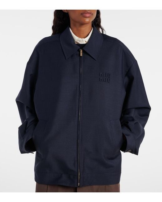 Miu Miu Blue Mohair And Wool Blouson Jacket