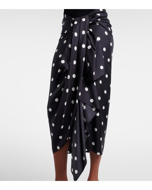Sportmax Black Polka-Dot Silk Satin Wrap Skirt