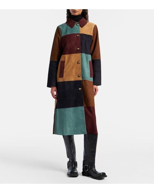 Rixo Multicolor Patchwork Suede Coat