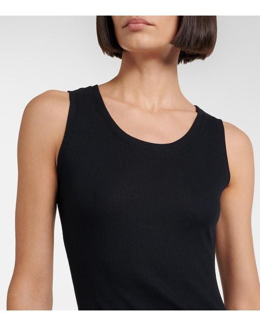 Loewe Black Belted Ribbed-Knit Draped Cotton-Blend Midi Dress