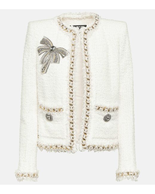 Balmain White Embellished Tweed Jacket
