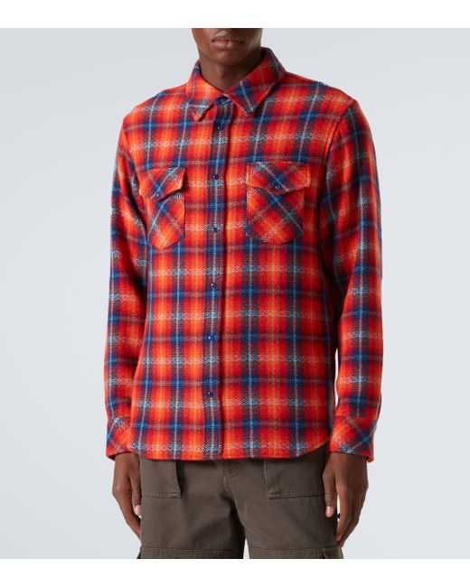 God's True Cashmere Red Checked Cashmere Shirt for men