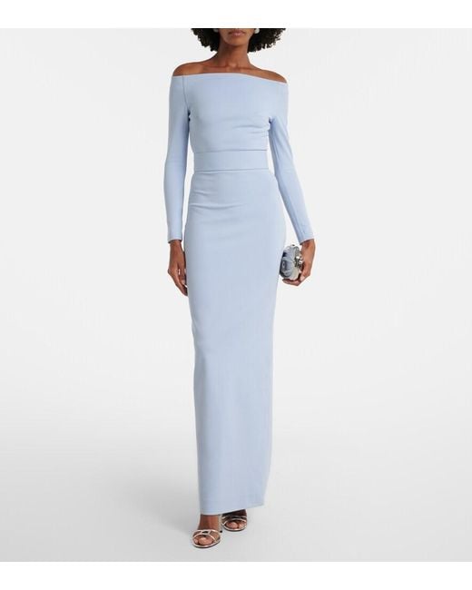 Solace London Blue Sabina Off-Shoulder Gown