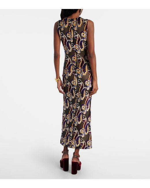 Etro Multicolor Paisley Semi-Sheer Midi Dress