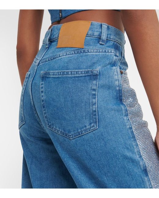 GIUSEPPE DI MORABITO Blue Embellished High-Rise Wide-Leg Jeans
