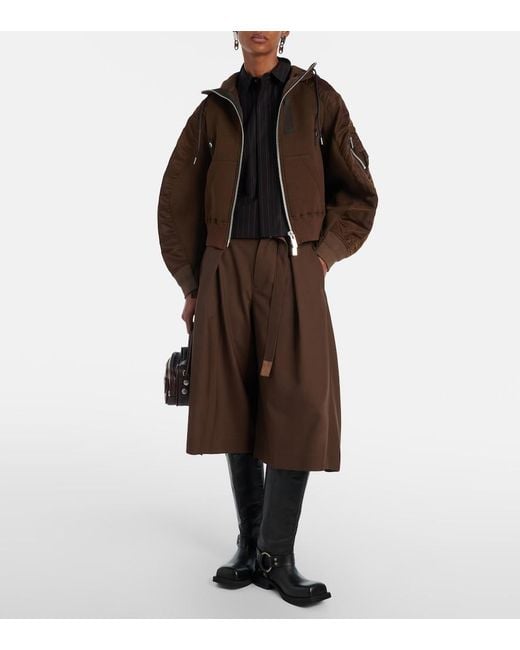 Sacai Brown Paneled Cotton-Blend Fleece Zip-Up Hoodie