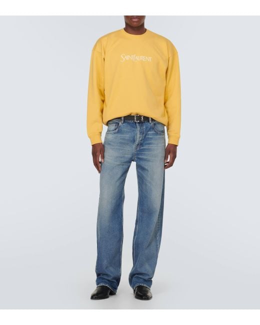 Saint Laurent Yellow Logo-embroidered Cotton-jersey Sweatshirt for men