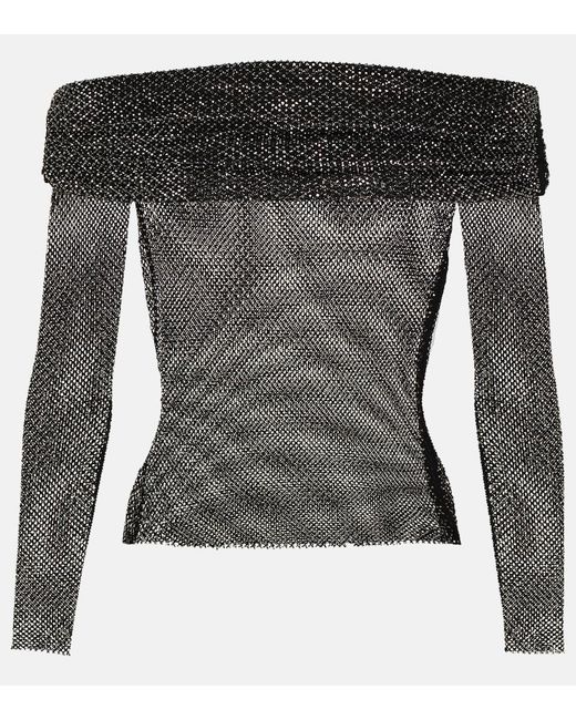 Self-Portrait Black Off-Shoulder Fishnet Top