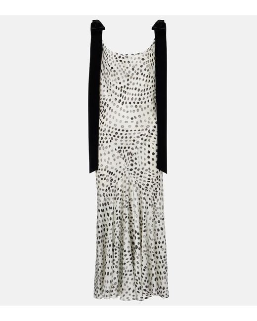 Nina Ricci White Polka-Dot Satin Midi Dress