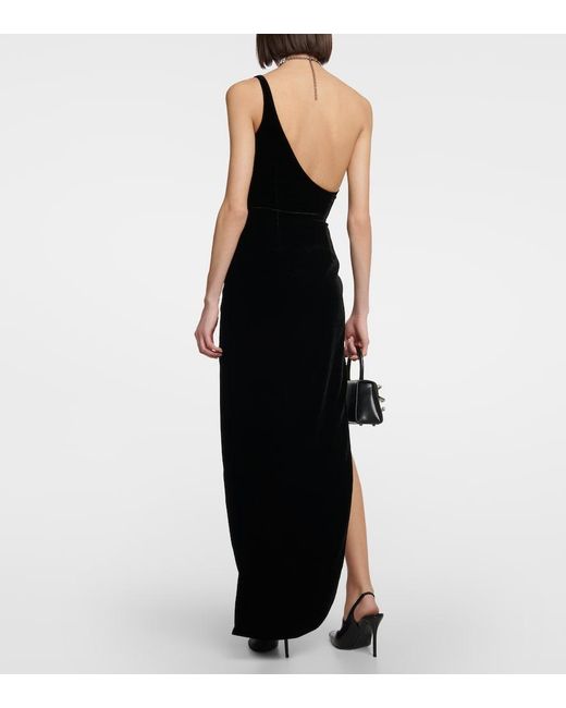Alessandra Rich Black One-Shoulder Velvet Maxi Dress