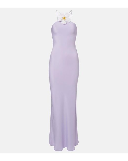 Rodarte Purple Floral-Applique Silk Crepe Maxi Dress