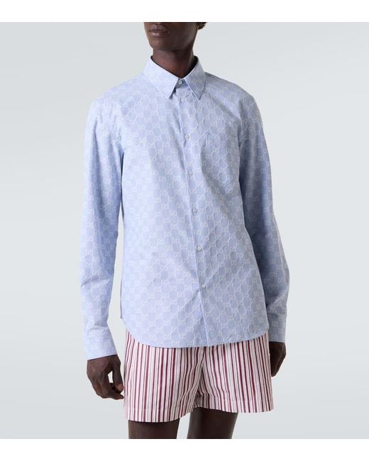 Gucci Hemd Gg Aus Baumwolle Und Seide in Blue für Herren