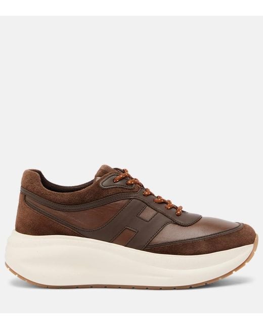 Hogan Brown H696 Leather Platform Sneakers