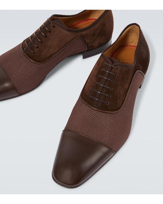 Christian Louboutin Brown Greggo Leather-Trimmed Suede Oxford Shoes for men