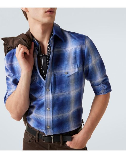 Tom Ford Blue Checked Cotton Shirt for men