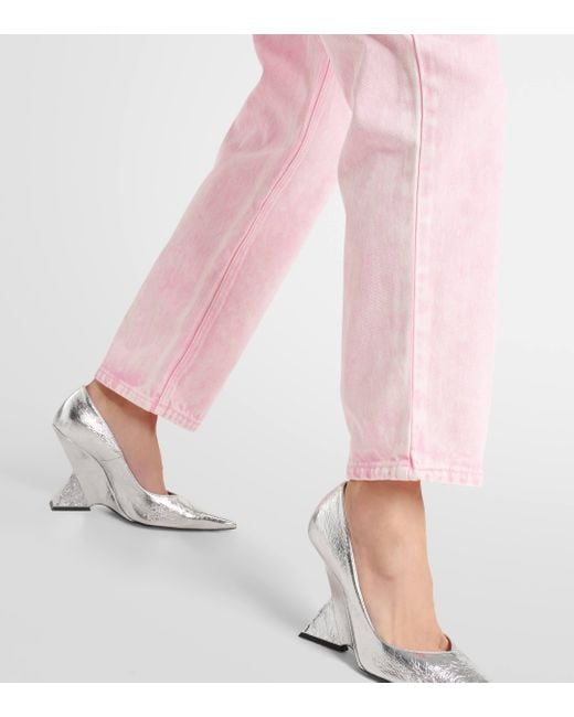 Area Pink Embellished Cutout Straight Jeans