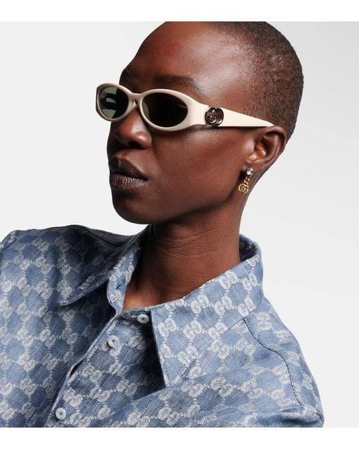 Gucci Gray Ovale Sonnenbrille Interlocking G