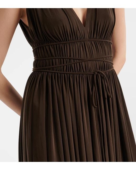 Norma Kamali Purple Goddess Pleated Jersey Maxi Dress