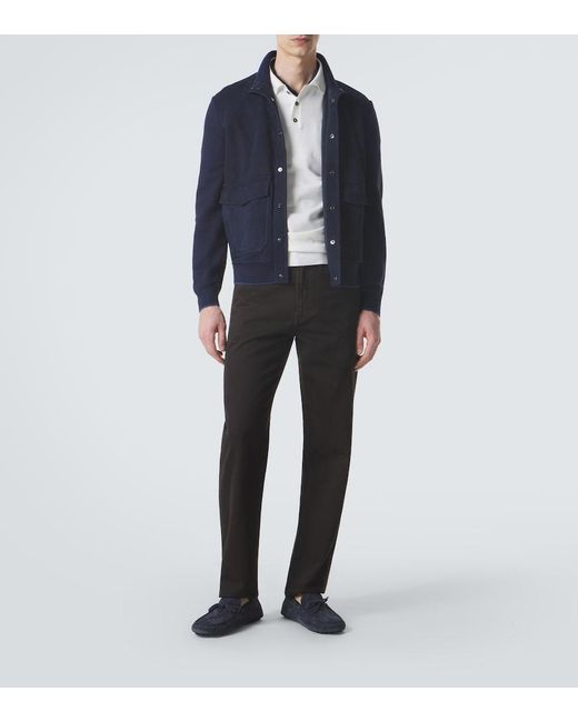 Canali Blue Suede Bomber Jacket for men