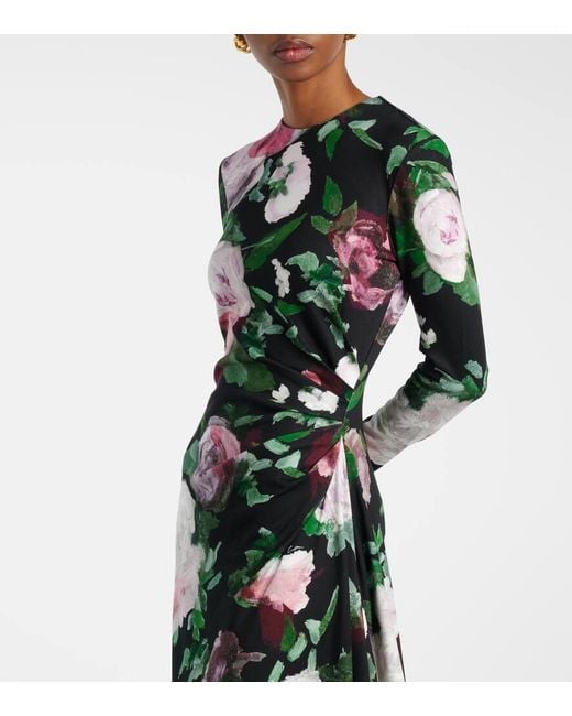 Abito Midi Drappeggiato Con Stampa Floreale di Erdem in Green