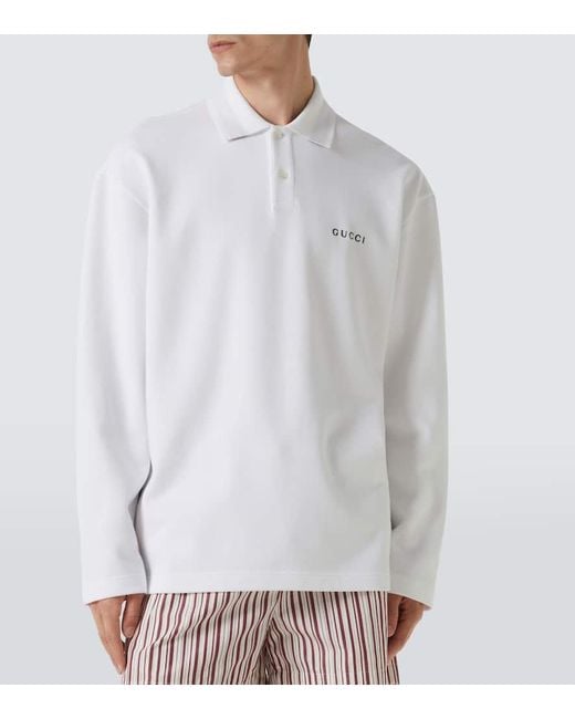 Gucci White Cotton Piquet Polo Shirt With Web for men