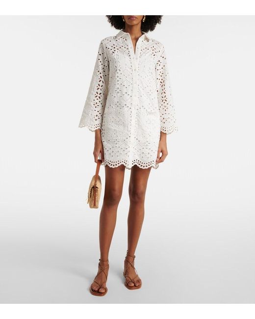 Veronica Beard White Sumatra Broderie Anglaise Cotton Shirtdress