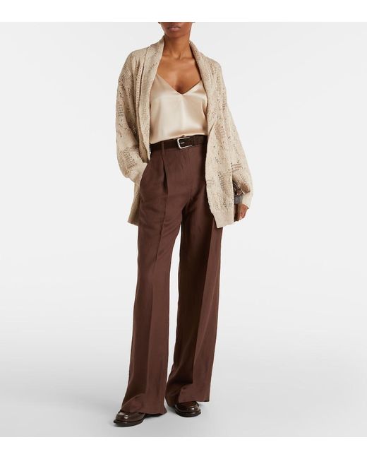 Brunello Cucinelli Natural Open-Knit Linen And Cotton Wrap Cardigan