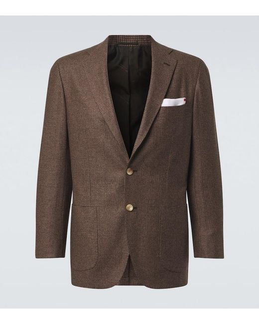 Kiton Brown Prince Of Wales Check Virgin Wool Blazer for men