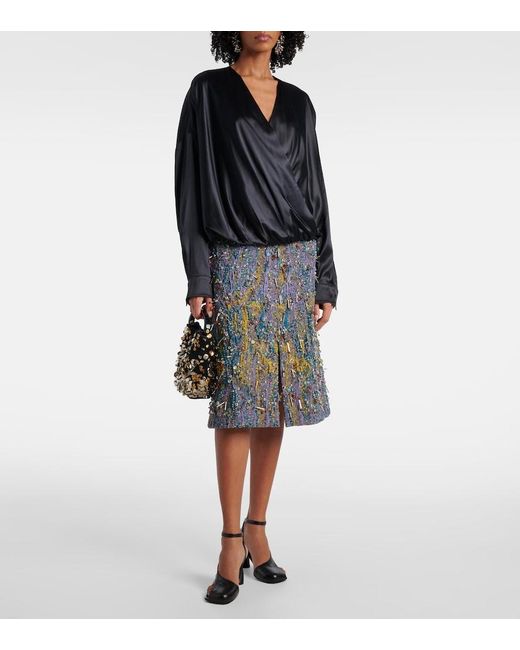 Dries Van Noten Black Silk-Blend Satin Blouse