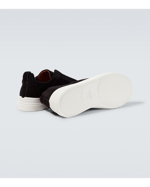 Zegna Black Triple Stitch Suede Sneakers for men