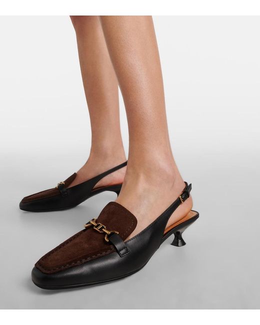Tod's Brown 35 Leather Slingback Loafer Pumps