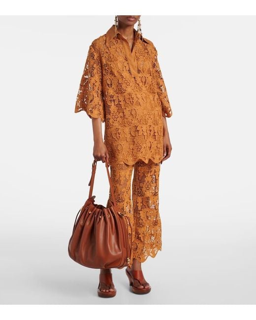 Zimmermann Brown Coco Scalloped Lace Top