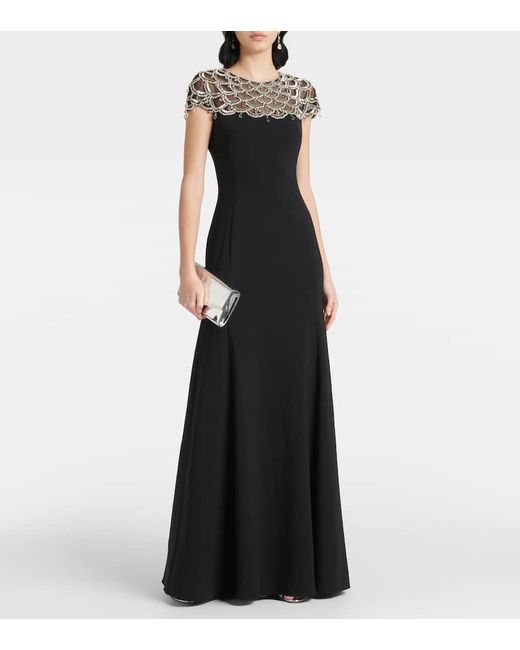Jenny Packham Black Melody Embellished Crepe Gown