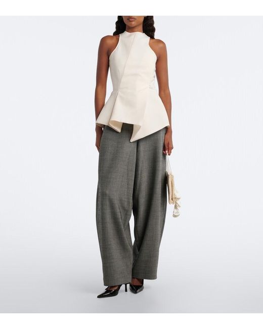 Magda Butrym White Asymmetric Peplum Wool-Blend Top
