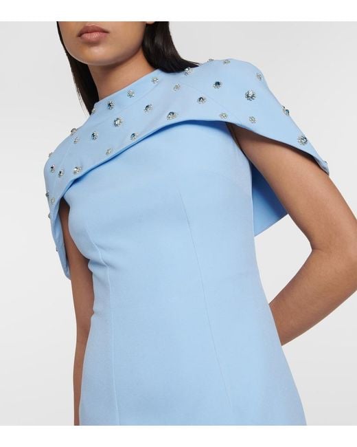 Safiyaa Blue Crystal-Embellished Caped Gown