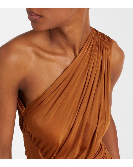 Rick Owens Brown Lilies Avra Ruched One-Shoulder Gown