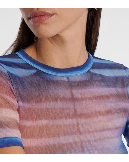 Jean Paul Gaultier Blue Printed Striped Mesh T-Shirt