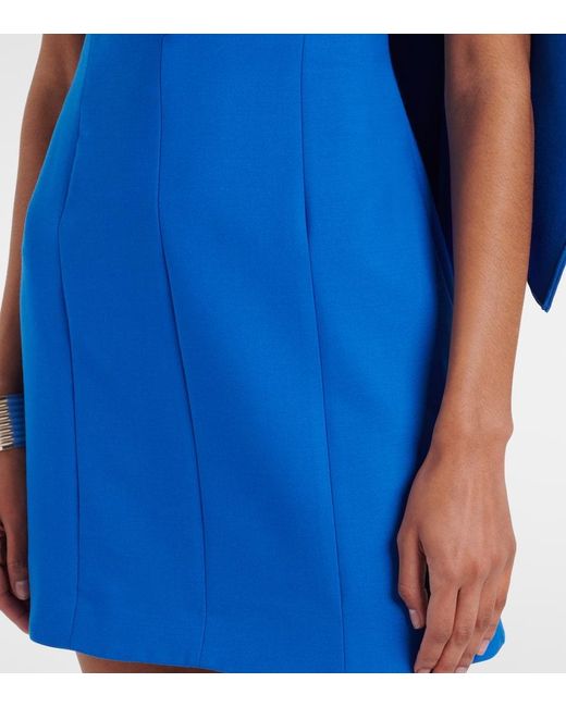 Oscar de la Renta Blue Caped Wool-Blend Minidress