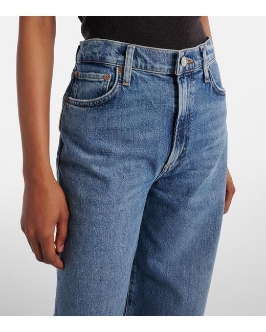 Agolde Blue Harper Crop Mid-Rise Wide-Leg Jeans