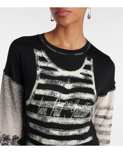 Jean Paul Gaultier Black Bedrucktes Maxikleid Aus Jersey