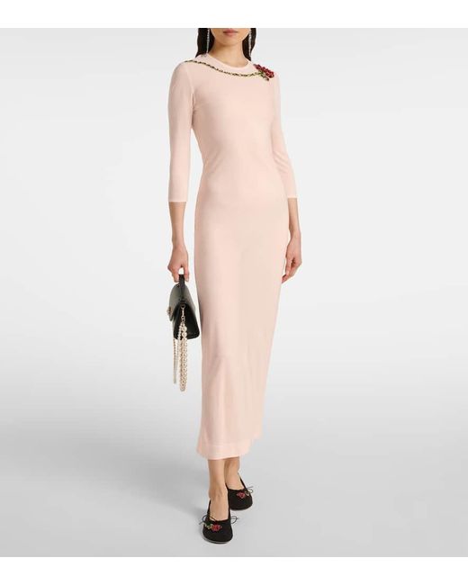 Simone Rocha Pink Embellished Mesh Midi Dress